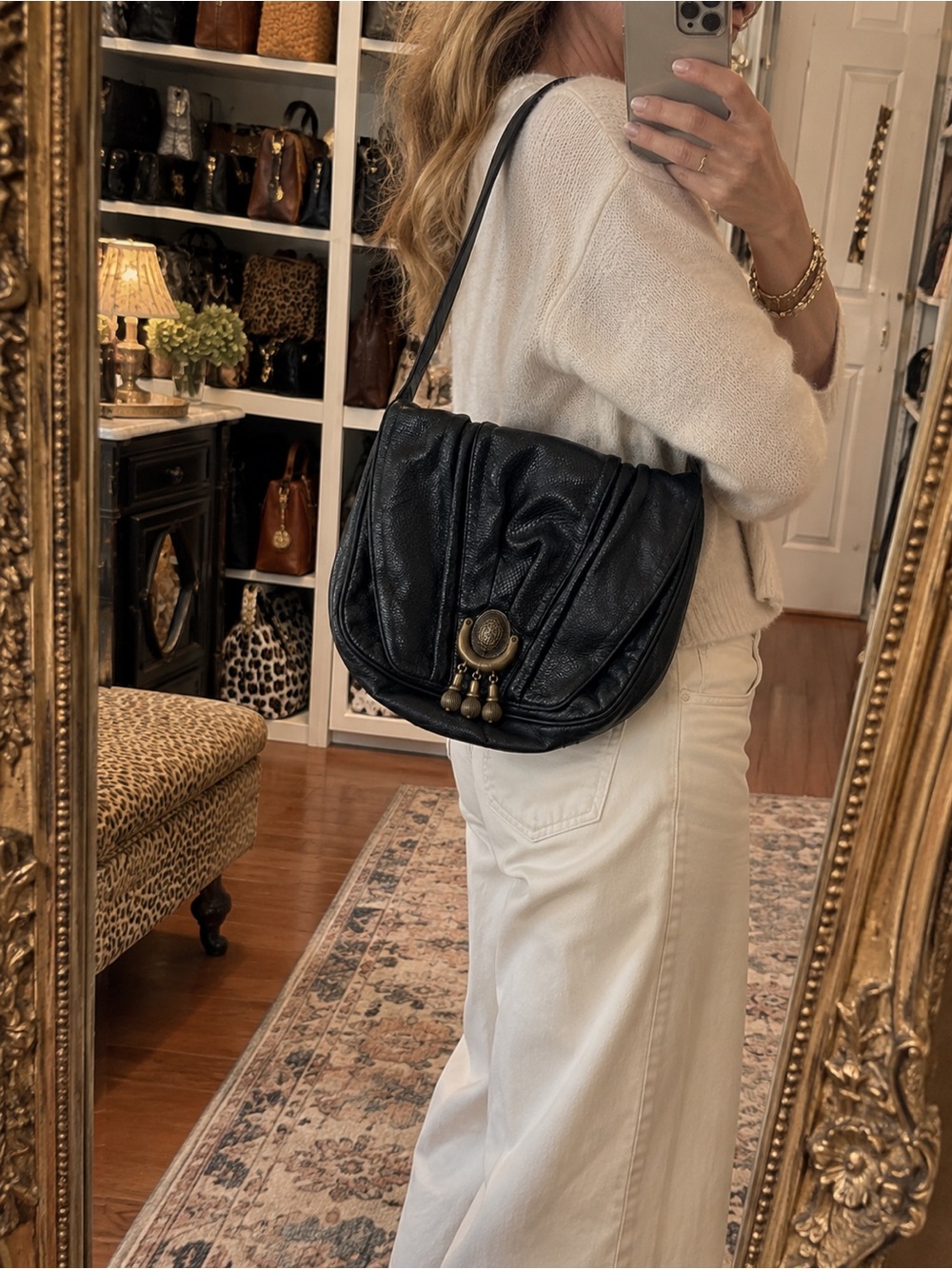 Vintage Sharif Black Leather Shoulder Bag